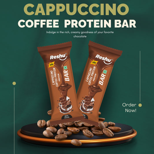 Reshu Cappuccino Coffee Protein Bar (4* 50g) | 25% High Protein Snack