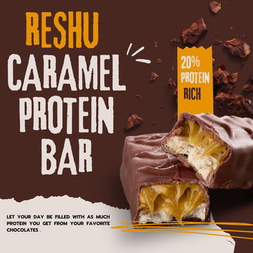 Reshu Caramel Protein Bar (4 * 50g) | 20% Protein | High Fibre & Low Fat