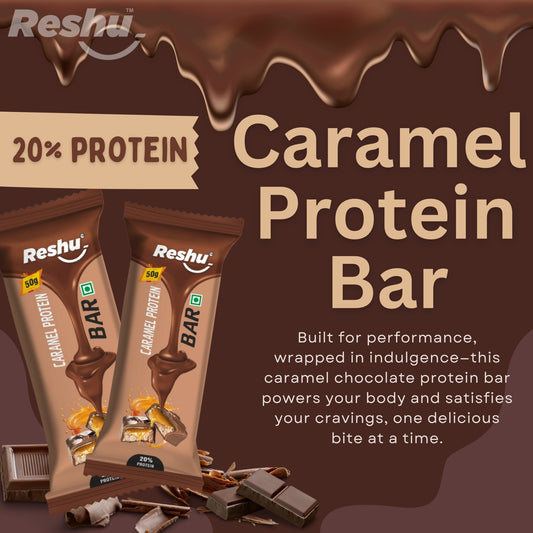 Reshu Caramel Protein Bar (4 * 50g) | 20% Protein | High Fibre & Low Fat